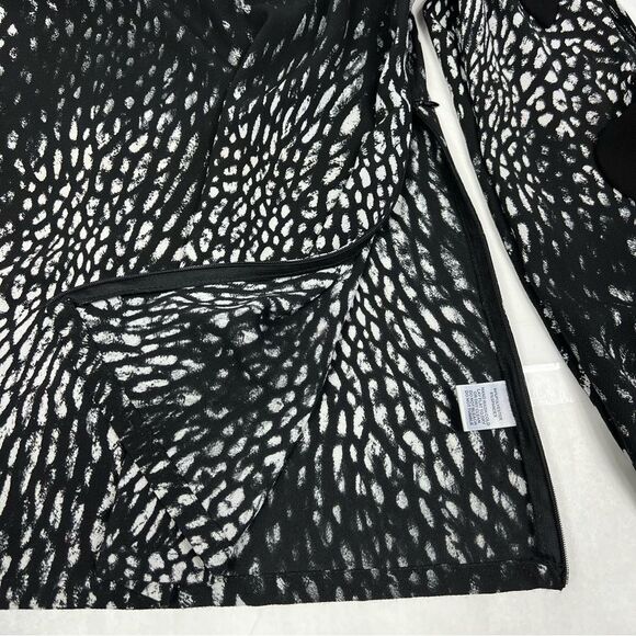 Alberto Makali Black White Animal Print Slit Long Sleeve Bow Accent Top Medium - Picture 8 of 11